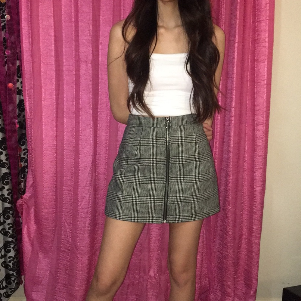 Hounds tooth tweed skirt zip down loop